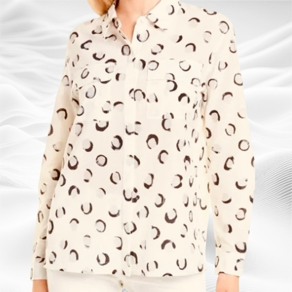 Lafayette 148 New York Tops - Lafayette 148 New York Zora Silk Long Sleeve Blouse, Button front‎ S Cream Navy